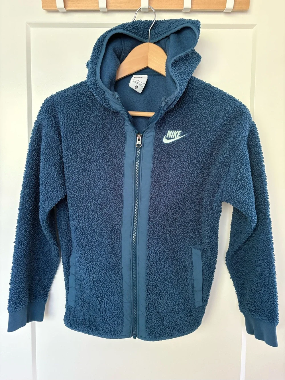 Nike Kids Blue Hooded Sherpa Zip Jacket size:M